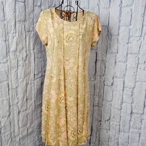 Ruby Rd. Pink and Tan‎ Midi Dress